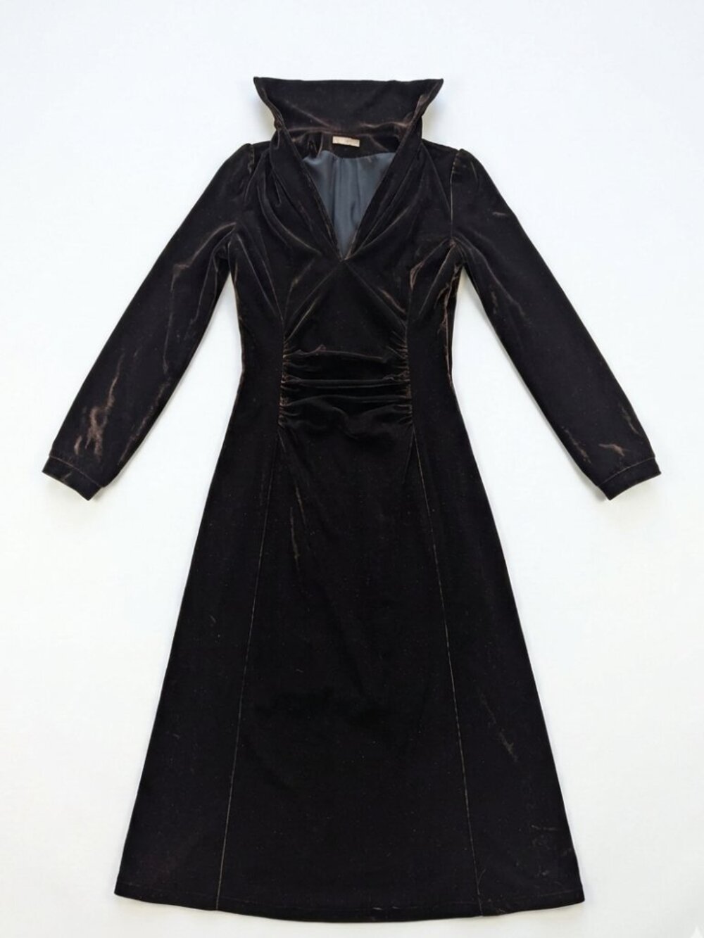12 Storeez Chocolate Brown Velvet Ruched Midi Dress Whimsigoth Glam XS